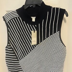 Dana Buchman Black and White Striped Sleeveless Top